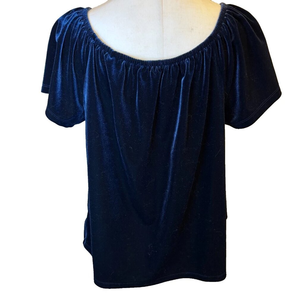 GAP Blue Velvet Short Sleeve Top Blouse Women’s Size Large